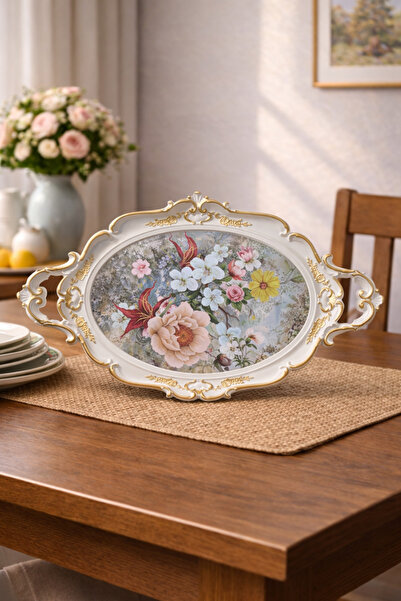 Zucci صينية تقديم فاخرة منقوشة بالزهور من هوريم |   توبراك - صينية تقديم زخرف...