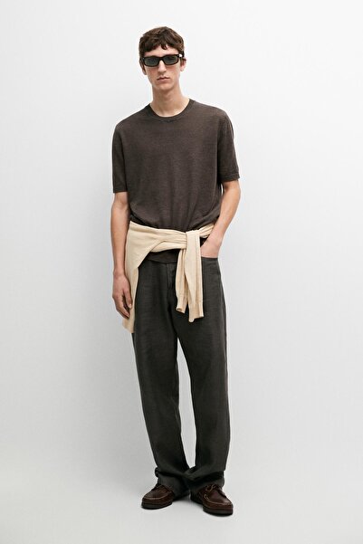 Massimo Dutti Hafif %100 keten triko t-shirt