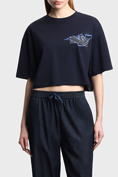 Emporio Armani Logo 100% Cotton Cropped Fit Crew Neck t Shirt t Shirt Ew00438...