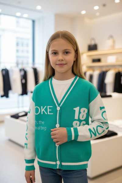 Minimoda Kids Cardigan tricot pentru fete cu litere scrise