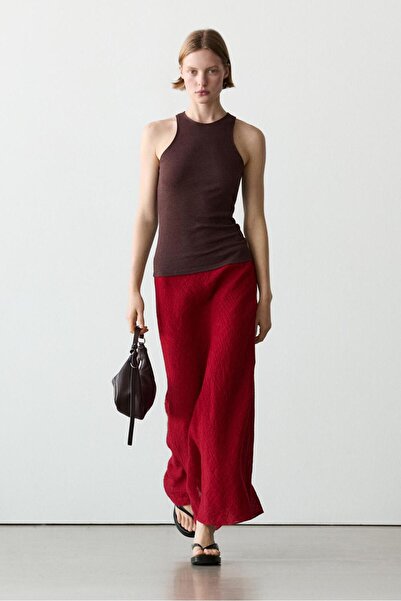 Massimo Dutti 100% linen flared midi skirt