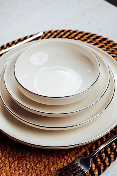 Tulü Porselen TULU PORSELEN 24 PARÇA PREMIUM 6 KİŞİLİK PLATİN SUNUM YEMEK TAKIMI