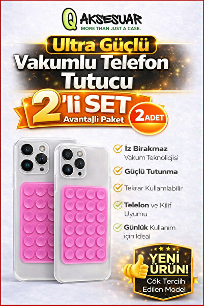Q Aksesuar Vakumlu Telefon Tutucu 2’li Set – Vantuzlu Kaymaz Telefon Sabitley...