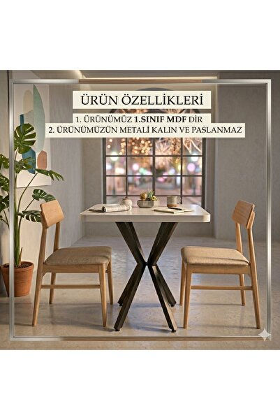 HOLLKA MUTFAK CAFE BALKON BAHÇE RESTORAN YEMEK MASASI 70X70 METAL AYAK KALINL...