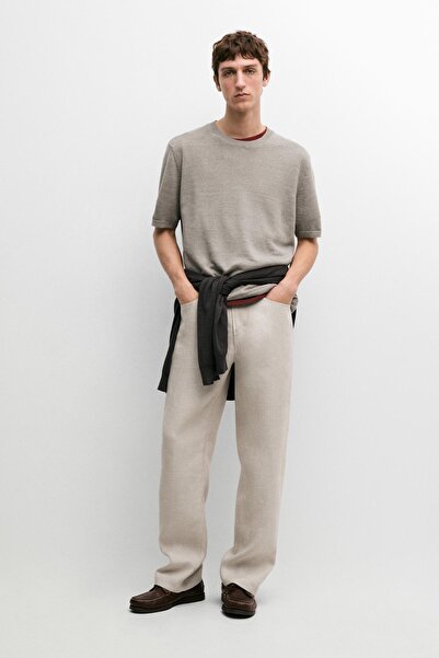 Massimo Dutti Hafif %100 keten triko t-shirt