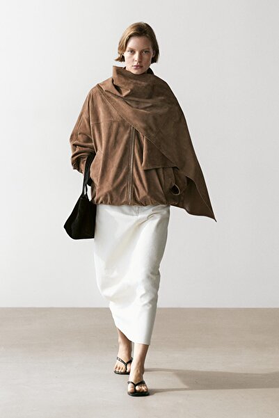 Massimo Dutti Şal detaylı süet deri bomber ceket