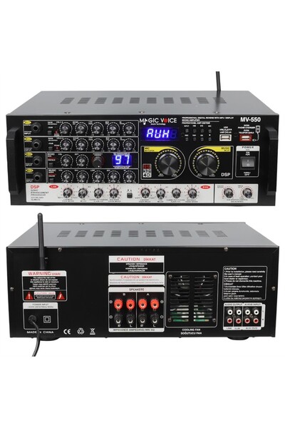 MagicVoice MV-550 2X100w USB/SD/Bluetooth 4 Mikrofon Girişli Stereo Mixer Amfi