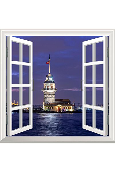 StickerArt Pencere Poster Duvar Kağıdı Kız Kulesi Gece Yapışkanlı Sticker