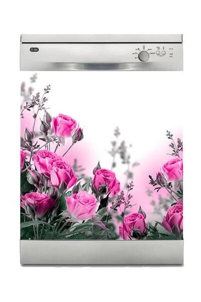StickerArt Bulaşık Makinesi Sticker Kaplama Beyaz Eşya Kaplama Pembe Güller