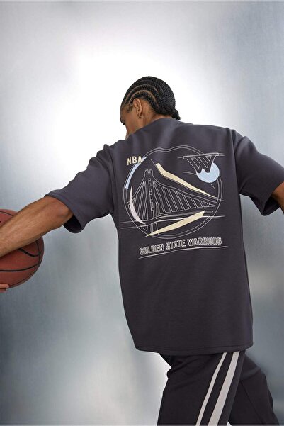 DeFacto Μπλουζάκι NBA Golden State Warriors Relax Fit με κοντό μανίκι και λαι...