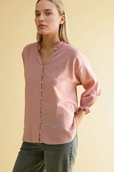 DeFacto قميص بأكمام طويلة وياقة على شكل حرف V G8959AX26HS