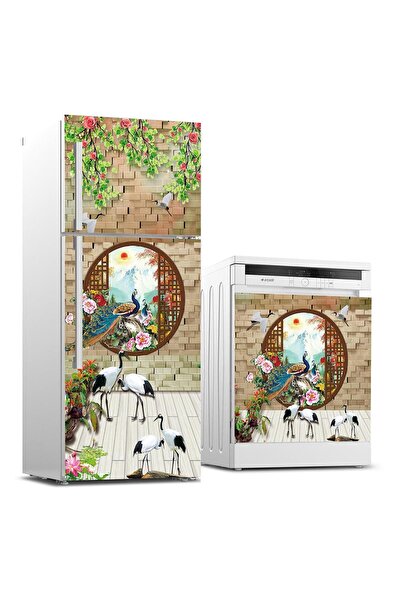 StickerArt Buzdolabı ve Bulaşık Makinası Beyaz Eşya Sticker Kaplama Leylekler