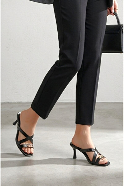 Gökhan Talay نعال زورييل ناعمة ومرنة ومضادة للانزلاق (4 سم) من الجلد الأسود ا...