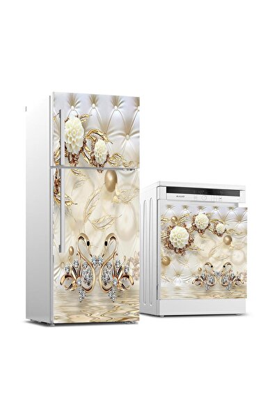 StickerArt Buzdolabı ve Bulaşık Makinası Beyaz Eşya Sticker Kaplama Pearls Gold
