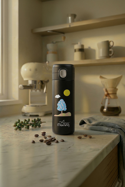 Any Morning Cană din oțel inoxidabil de călătorie cu cafea de 14,2 oz fără BP...