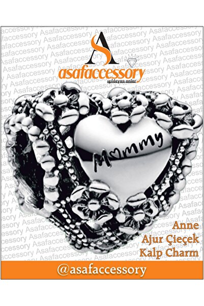 asaf Mommy yazılı ajur kalp charm | gümüş kaplama