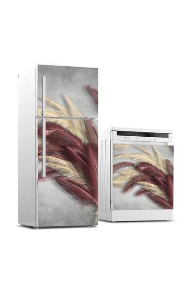 StickerArt Buzdolabı ve Bulaşık Makinası Beyaz Eşya Sticker Kaplama Güzel Tüyler
