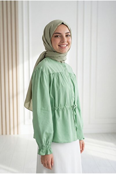 BENAHOLL Πουκάμισο Aylinay με κορδόνι στη μέση και τούνελ - BN4174 Νεροπράσινο