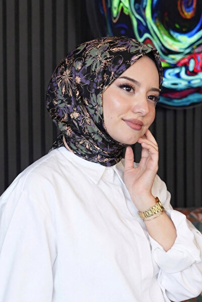 AFVENTE Orkide Desen Mor Soft Pamuk Eşarp