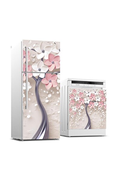StickerArt Buzdolabı ve Bulaşık Makinası Beyaz Eşya Sticker Kaplama 3d Pembe ...