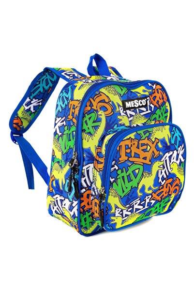 Mesco Rucsac de grădiniță cu 2 compartimente T-Rex Albastru-Galben 32x26x10 cm