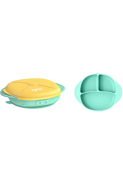 U-Grow Farfurie compartimentată din silicon cu capac, fără BPA, galben/verde,...