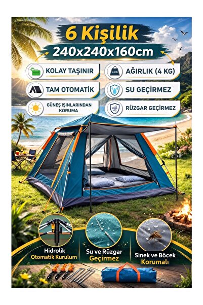 Magic Water 6 Kişilik Tam Otamatik Tenteli Kamp Çadırı Portatif Anti-uv Su Ge...