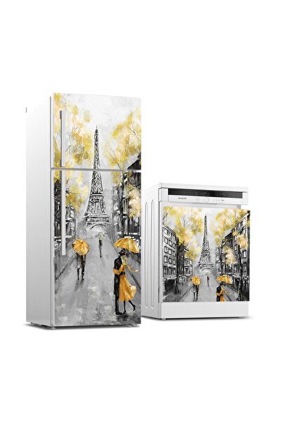 StickerArt Buzdolabı ve Bulaşık Makinası Beyaz Eşya Sticker Kaplama Eyfel Sar...