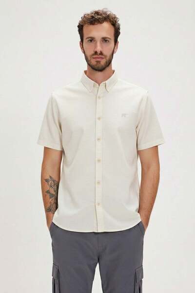 Bad Bear Men's Short Sleeve Shirt Plant Basic Ecru