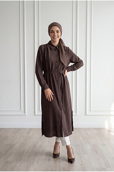 BENAHOLL Sidre Omuz Pileli Raporlu Jakar Tunik-AS5951 Kahve