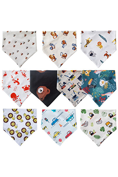 Baby Minik وشاح مثلث قطن ممشط ولعاب مريلة للتغذية 10 قطع