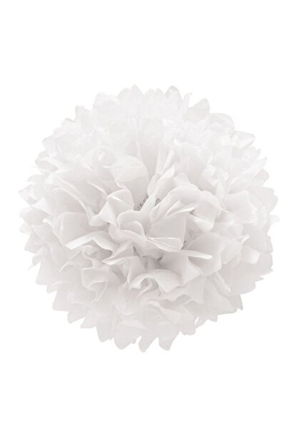 partidolu Beyaz Renk Pelur Kağıt Ponpon Çiçek Asma Süs 30 cm 1 Adet gösteri y...