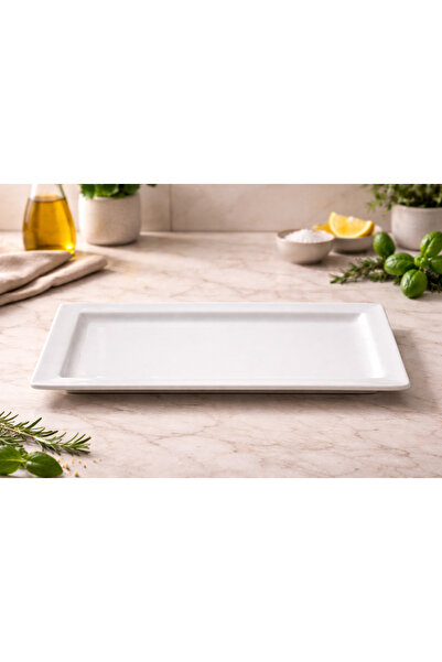 esdekor Paşa Beyaz Porselen Bahçe Tepsi U.A.E. 21x39x2cm Flat Servis Işıltı 1...