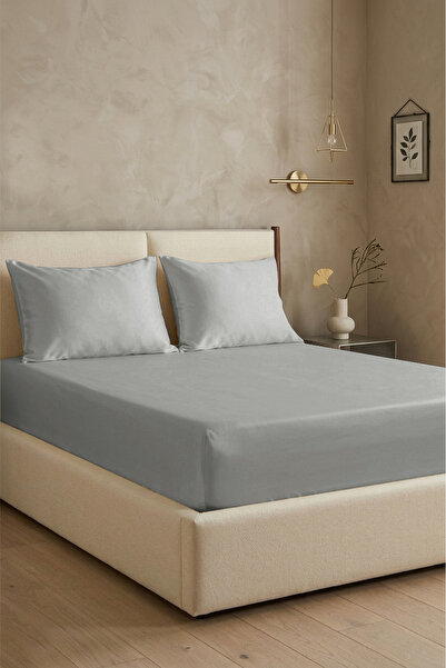 First Choice 100% ساتان قطن 200 TC (80 خيط) ملاءة مطاطية مجموعة باللون الرمادي