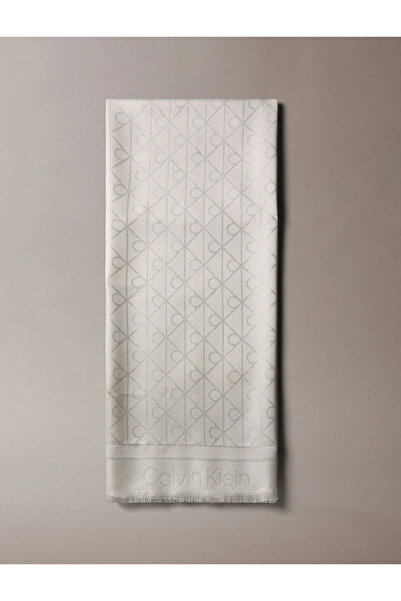Calvin Klein Emblem All-Printed Bright Tone Over-Tone Women's Gray Shawl Lv04...