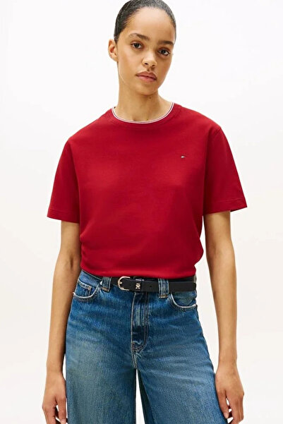 Tommy Hilfiger RWB Pike Bisiklet Yaka Kısa Kollu Kadın T-shirt WW0WW47310XIT