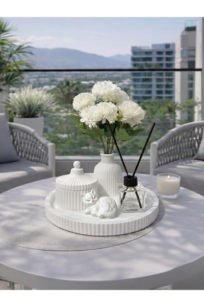 YASMELLA HOME Vazo + Kapaklı Kutu + Pudra Kokusu 50 ml+ Kedi Figürü + Yuvarla...