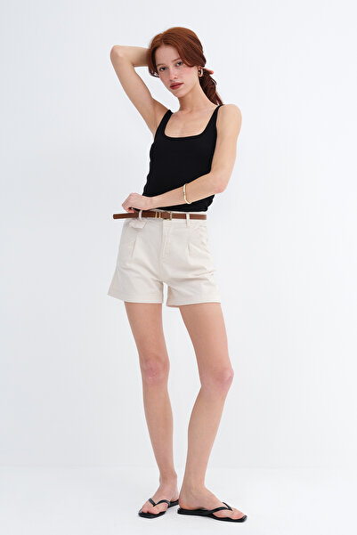 Addax Pocket Belted Shorts Ş5448