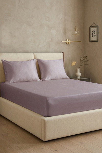 First Choice 100% ساتان قطن 200 TC (80 خيط) ملاءة مطاطية مجموعة من الليلك