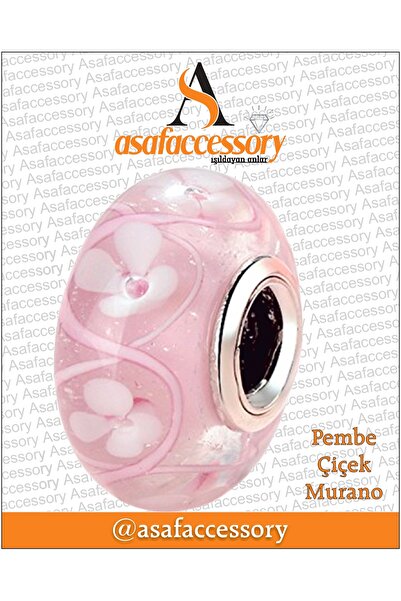 asaf Pembe çiçekli murano charm | gümüş kaplama