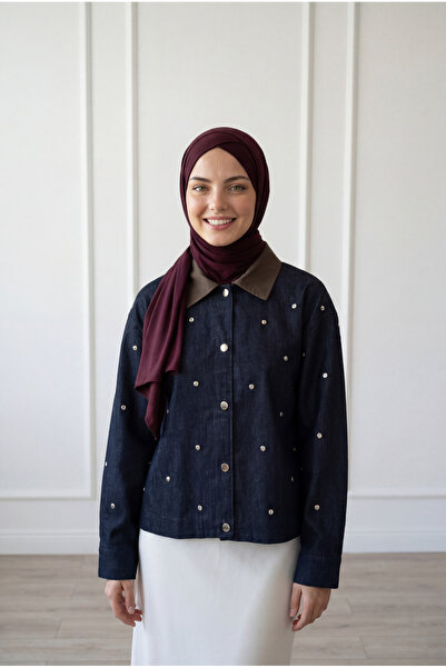 MİHRA STORE Gülnaz Drop Detaylı Kot Ceket-EU3351 Lacivert