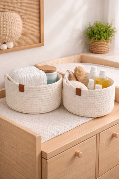 %100 Pamuk 2’li Bebek/Çocuk Sepeti (Dikişli,Sökülmez) – Çok Amaçlı Düzenleyici