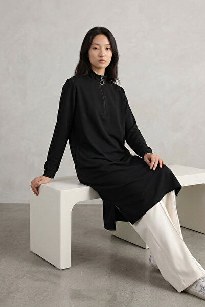 puyeni İki İplik Dik Yaka Fermuarlı Uzun Tunik