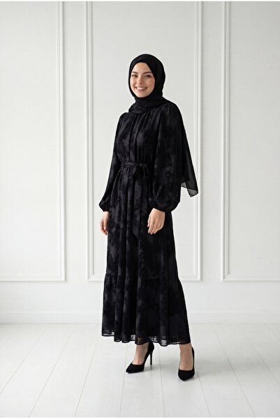 BENAHOLL Φόρεμα από τούλι με μανίκια μπαλόνι και πιέτες μπροστά με σχέδιο Mih...