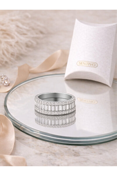 Sentivo Inel Argint 925 placat cu Rodiu, marimea 16, Pietre zirconiu, Design elegant si rafinat