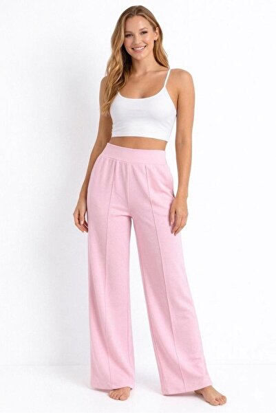 VAJESTO بنطلون نسائي وردي واسع الساقين من قماش المودال، ناعم الملمس، أنيق، مص...