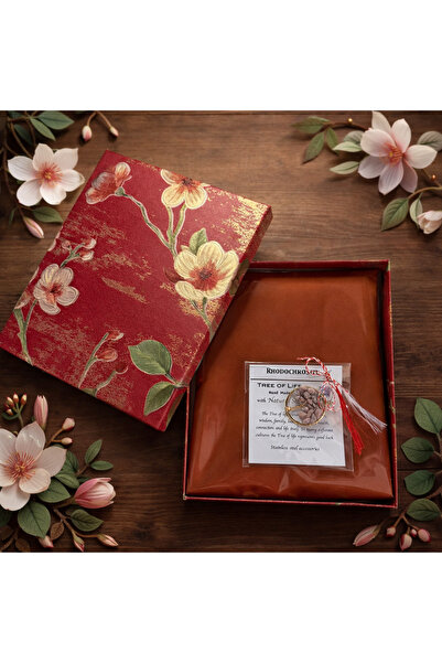 OEM Set esarfa, portocaliu si Pandantiv “Copacul vieții” format din Rodocrozit