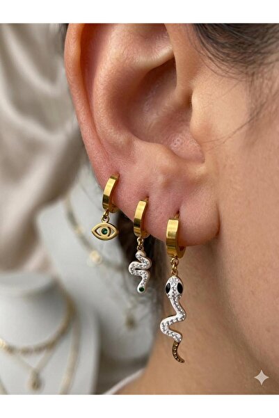 Melisa Takı & Aksesuar 316L Steel Gold Color 3 Piece Earrings