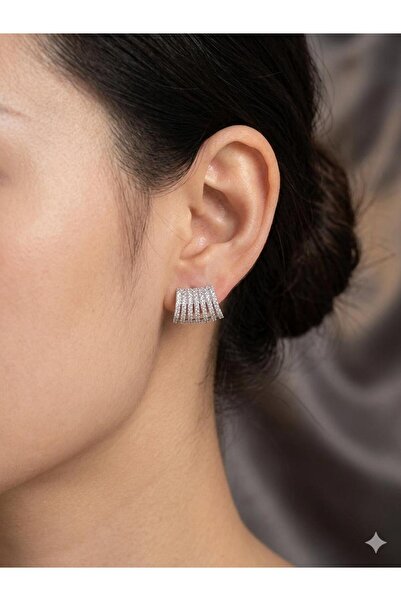 Melisa Takı & Aksesuar Jewelry Steel Silver Color Zircon Stone Earrings