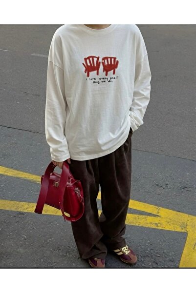 Disante 100% βαμβάκι Oversize Fit με στάμπα - Μακρυμάνικο μπλουζάκι με λαιμόκοψη